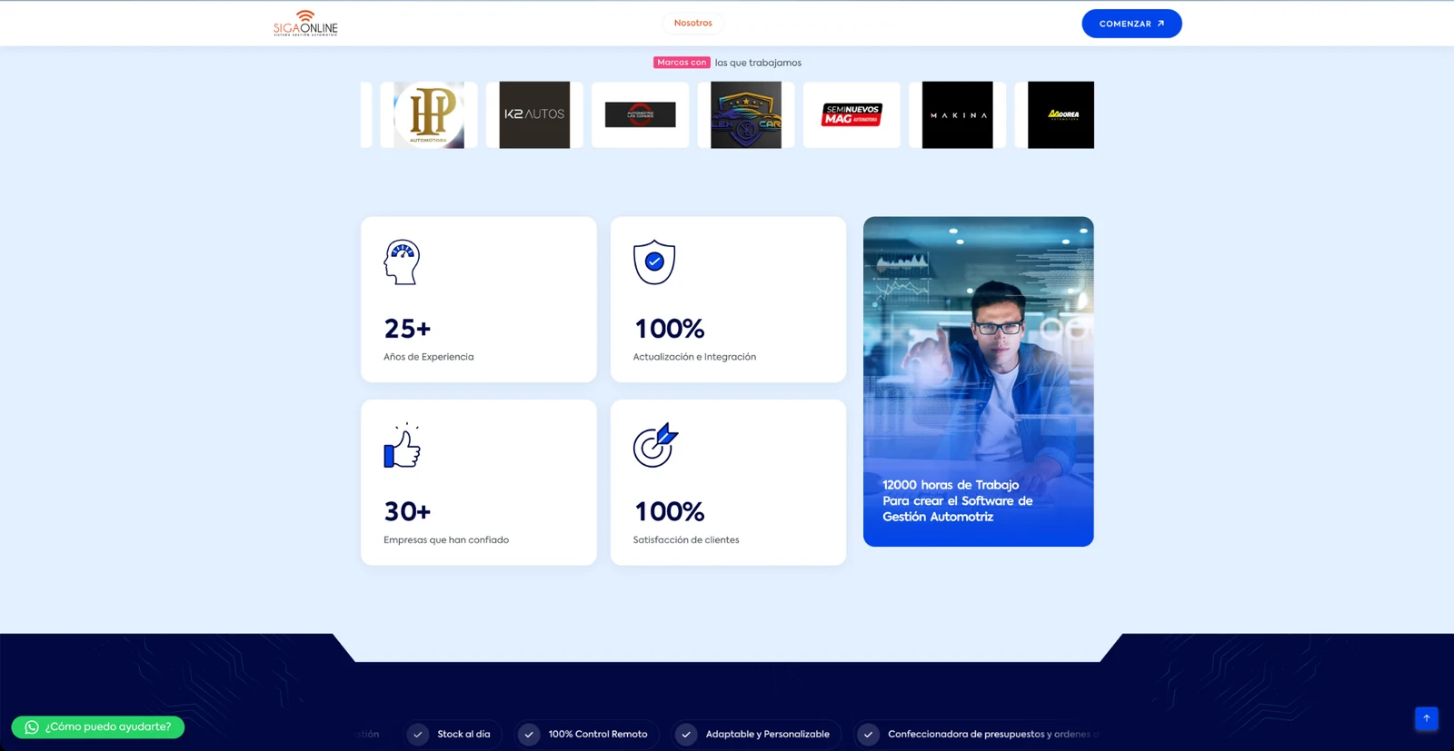 Vista del sitio de Sigaonline con indicadores y marcas usuarias.